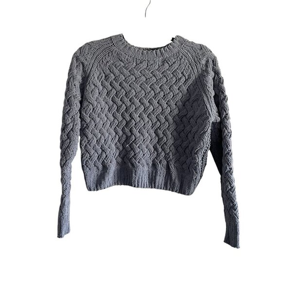 Kendall & Kylie Sweaters - Kendall + Kylie Women S Blue Chenille Basketweave Knit Pullover Cropped Sweater